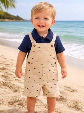NWT Carter’s Toddler Boy 2 Piece Romper Set 18M Whale Print Overalls & Navy Polo